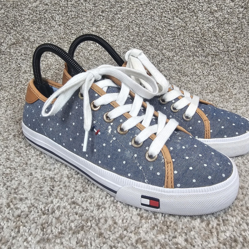 TOMMY HILFIGER Twalovie Casual Sneakers Women's 7 M Blue Polkadots Denim Shoes - Picture 6 of 15